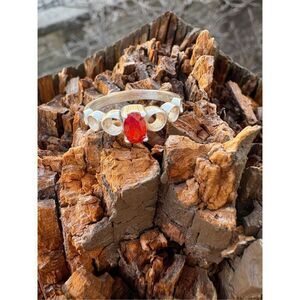 Ring, Minimal Orange CZ & Sterling Silver Ring, 7.5, NEW, Handmade
